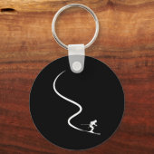 Funny skiing skier silhouette powder trail mountai キーホルダー (正面)