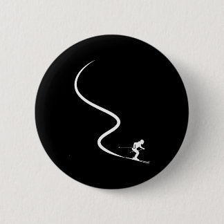 Funny skiing skier silhouette powder trail mountai 缶バッジ