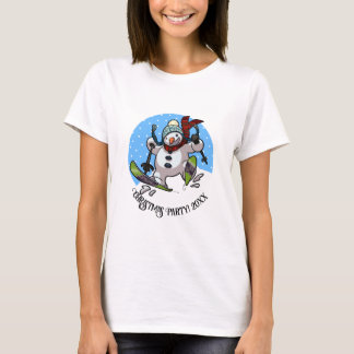Funny Skiing Snowman Xmas Party Add Year Cartoon Tシャツ