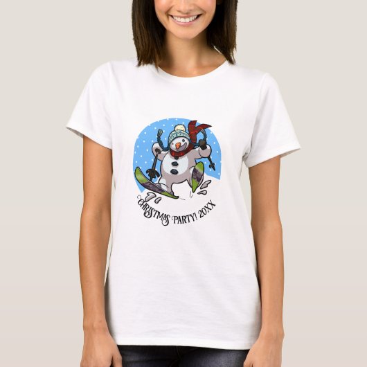 Funny Skiing Snowman Xmas Party Add Year Cartoon Tシャツ (正面)