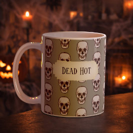 Funny Skull Dead Hot Gothic Gray Pixel Art Pattern コーヒーマグカップ