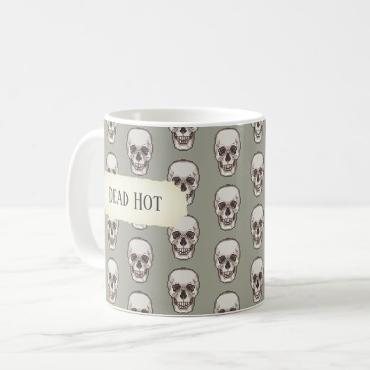 Funny Skull Dead Hot Gothic Gray Pixel Art Pattern コーヒーマグカップ (正面左)
