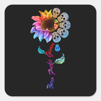 Funny Skull Rainbow Sunflower スクエアシール