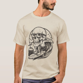 Funny Skull Surfing Drinking Coconut Summer Beach  Tシャツ