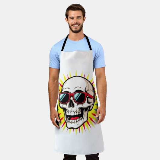 **Funny Skull With Sunglasses – Cartoon Laughing S エプロン (着用した状態)