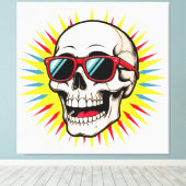 **Funny Skull With Sunglasses – Cartoon Laughing S キャンバスプリント (インサイチュ (ウッドフロア))