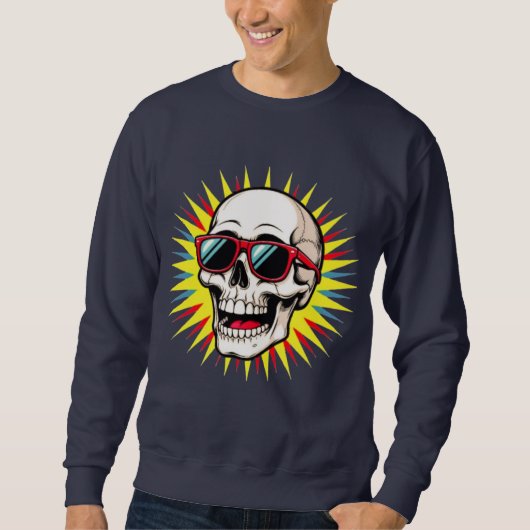 **Funny Skull With Sunglasses – Cartoon Laughing S スウェットシャツ (正面)