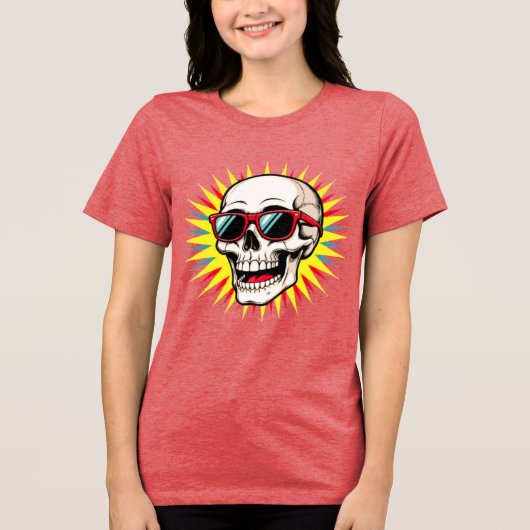 **Funny Skull With Sunglasses – Cartoon Laughing S トライブレンドＴシャツ (正面)