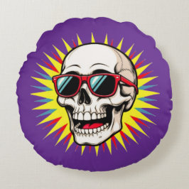 **Funny Skull With Sunglasses – Cartoon Laughing S ラウンドクッション