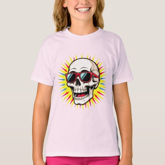 **Funny Skull With Sunglasses – Cartoon Laughing S Tシャツ (正面)