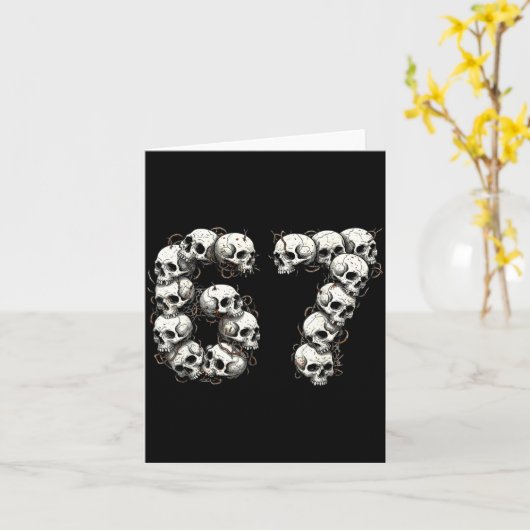 Funny Skulls 6 7 Meme Six Seven Love Halloween  カード (黄色い花)