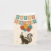 Funny Skunk Birthday Card – Balloons & Party Hat カード (正面)