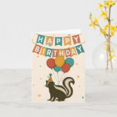 Funny Skunk Birthday Card – Balloons & Party Hat カード (黄色い花)