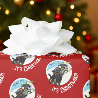 Funny Skunk On Sled Wahoo! It's Christmas! Cartoon ラッピングペーパー