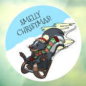 Funny Skunk Smelly Christmas! Sled Cartoon ウィンドウサイン (シート3)