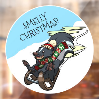 Funny Skunk Smelly Christmas! Sled Cartoon ウィンドウサイン