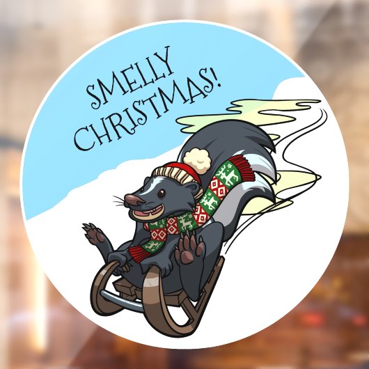 Funny Skunk Smelly Christmas! Sled Cartoon ウィンドウサイン (シート2)