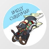 Funny Skunk Smelly Christmas! Sled Cartoon ウィンドウサイン (シート)