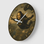 Funny Skydiving Mona Lisa Parachute Skydiver Gift ラージ壁時計 (傾斜)
