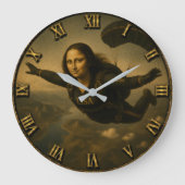 Funny Skydiving Mona Lisa Parachute Skydiver Gift ラージ壁時計 (正面)