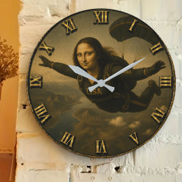 Funny Skydiving Mona Lisa Parachute Skydiver Gift ラージ壁時計