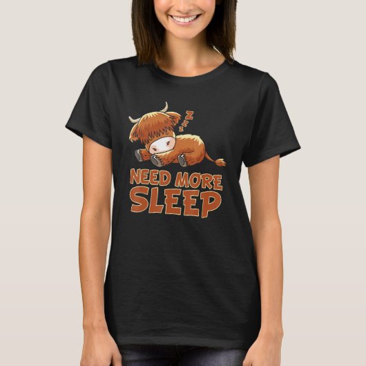 Funny Sleeping Highland Cattle Cow Pajama Bedtime Tシャツ (正面)