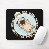 Funny Sleeping Pug Mouse Pad | Eat Sleep Repeat マウスパッド (マウス)