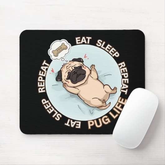 Funny Sleeping Pug Mouse Pad | Eat Sleep Repeat マウスパッド (マウス)
