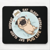 Funny Sleeping Pug Mouse Pad | Eat Sleep Repeat マウスパッド (正面)