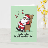 Funny Sleeping Santa Claus Cartoon Christmas Card カード (黄色い花)