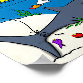 Funny sleeping shark and fishing cartoon ポスター (角)