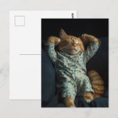 Funny Sleepy Ginger Kitty in PJs ポストカード (正面/裏面)