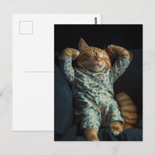 Funny Sleepy Ginger Kitty in PJs ポストカード (正面/裏面)