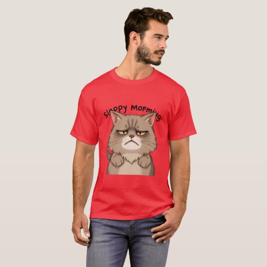 Funny Sleepy Morning Grey Cat Tired ✨🐾🥱 Tシャツ (正面フル)