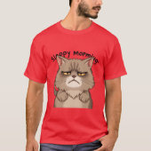 Funny Sleepy Morning Grey Cat Tired ✨🐾🥱 Tシャツ (正面)
