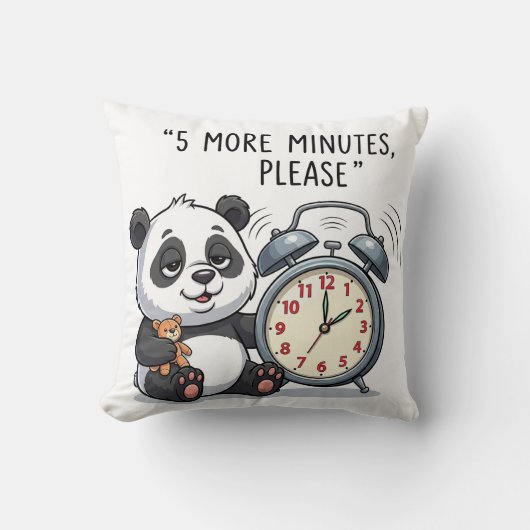 Funny Sleepy Panda Illustration with Alarm Clock  クッション (正面)
