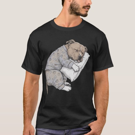Funny Sleepy Staffordshire Bull Terrier Pajama Tシャツ (正面)