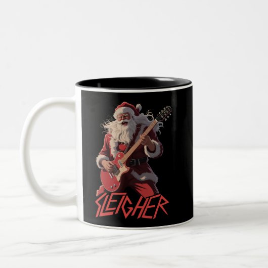 Funny Sleigher Metal Band Rock Santa Christmas ツートーンマグカップ (左)
