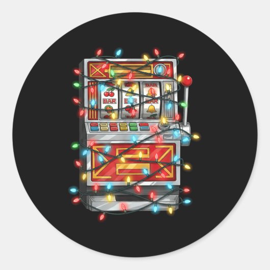 Funny Slot Machine Christmas Graphics Lights Lover ラウンドシール (正面)