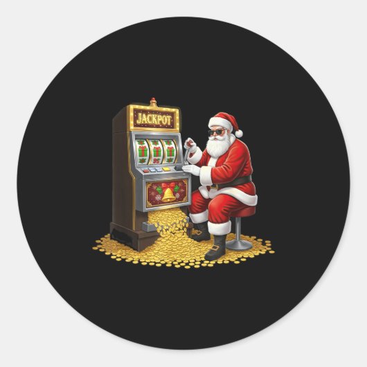 Funny Slot Machine Santa Christmas Graphic Casino  ラウンドシール (正面)