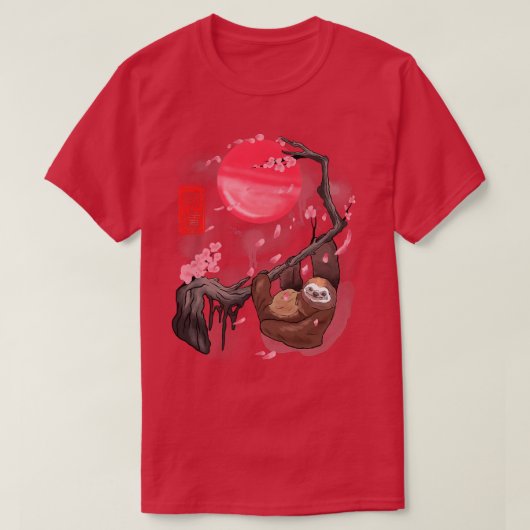 Funny Sloth at Cherry Blossoms Tree Cool Sakura Ma Tシャツ (デザイン正面)