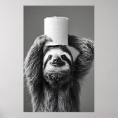 Funny Sloth Bathroom Art Print, Toilet Paper Roll ポスター (正面)