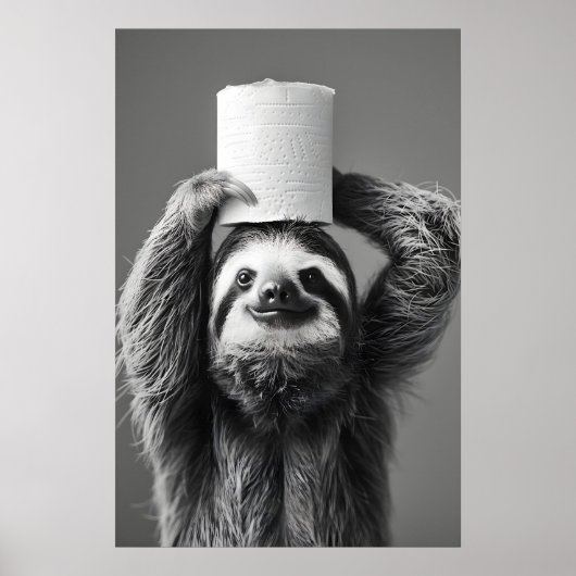 Funny Sloth Bathroom Art Print, Toilet Paper Roll ポスター (正面)