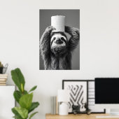 Funny Sloth Bathroom Art Print, Toilet Paper Roll ポスター (ホームオフィス)