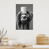Funny Sloth Bathroom Art Print, Toilet Paper Roll ポスター (キッチン)