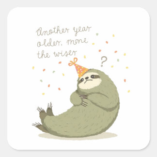 Funny Sloth Birthday Sticker - Sarcastic Vintage スクエアシール