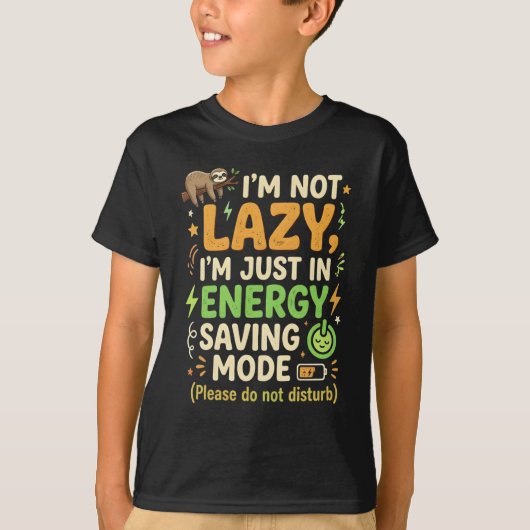 Funny Sloth Energy Saving Mode Typography Design Tシャツ (正面)
