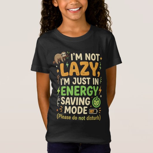Funny Sloth Energy Saving Mode Typography Design Tシャツ (正面)