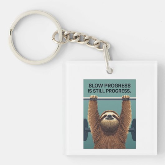 Funny Sloth Gym Motivation Poster - Slow Progress  キーホルダー (正面)