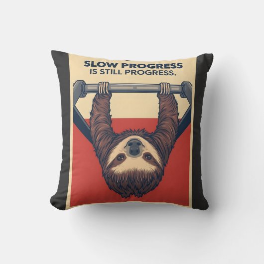 Funny Sloth Gym Motivation Poster - Slow Progress クッション (正面)